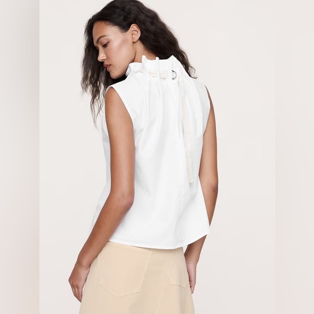 TWO PIECES Banana Republic White & Black Cotton Poplin Cinch-Neck Top - Small